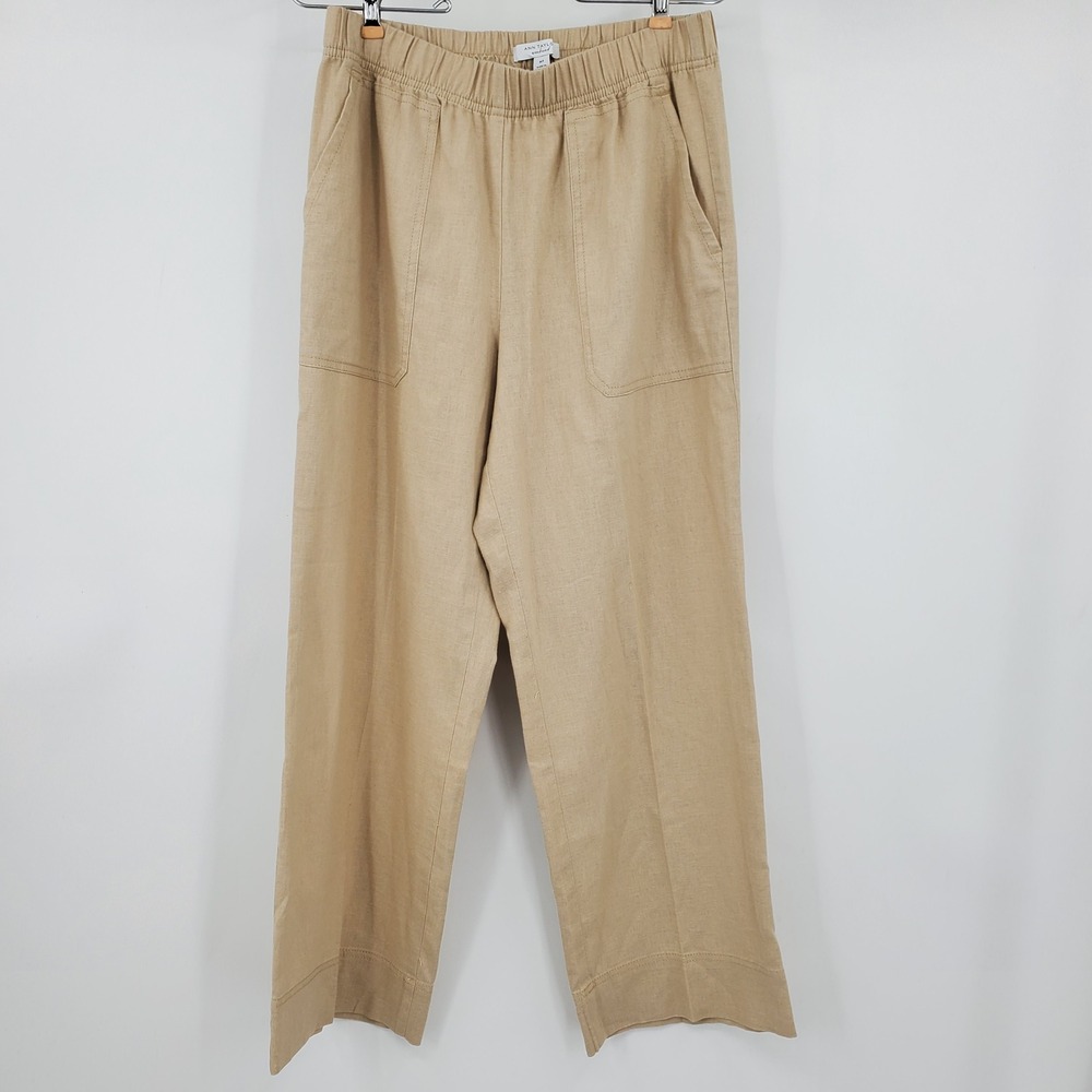 Ann Taylor Weekend Tan Beige Linen Blend Wide Leg Elastic Waist Pants MP Boho